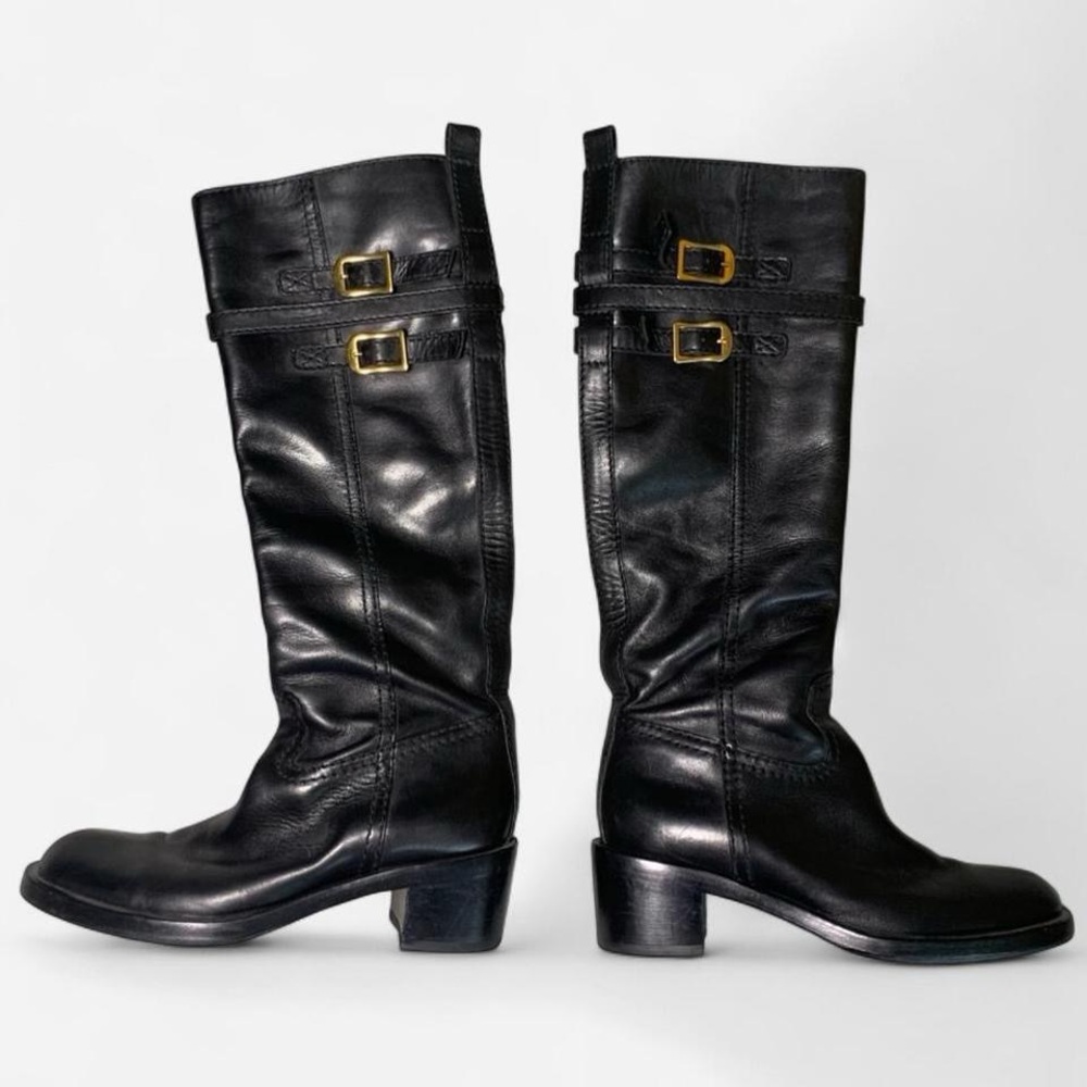 Gucci Black Leather Knee-High Riding Boot